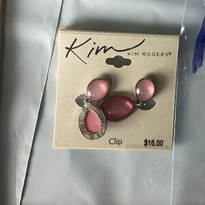 Kim Rocks Pink Oval‎ Clip Earrings Pink Gemstone Silver Tone